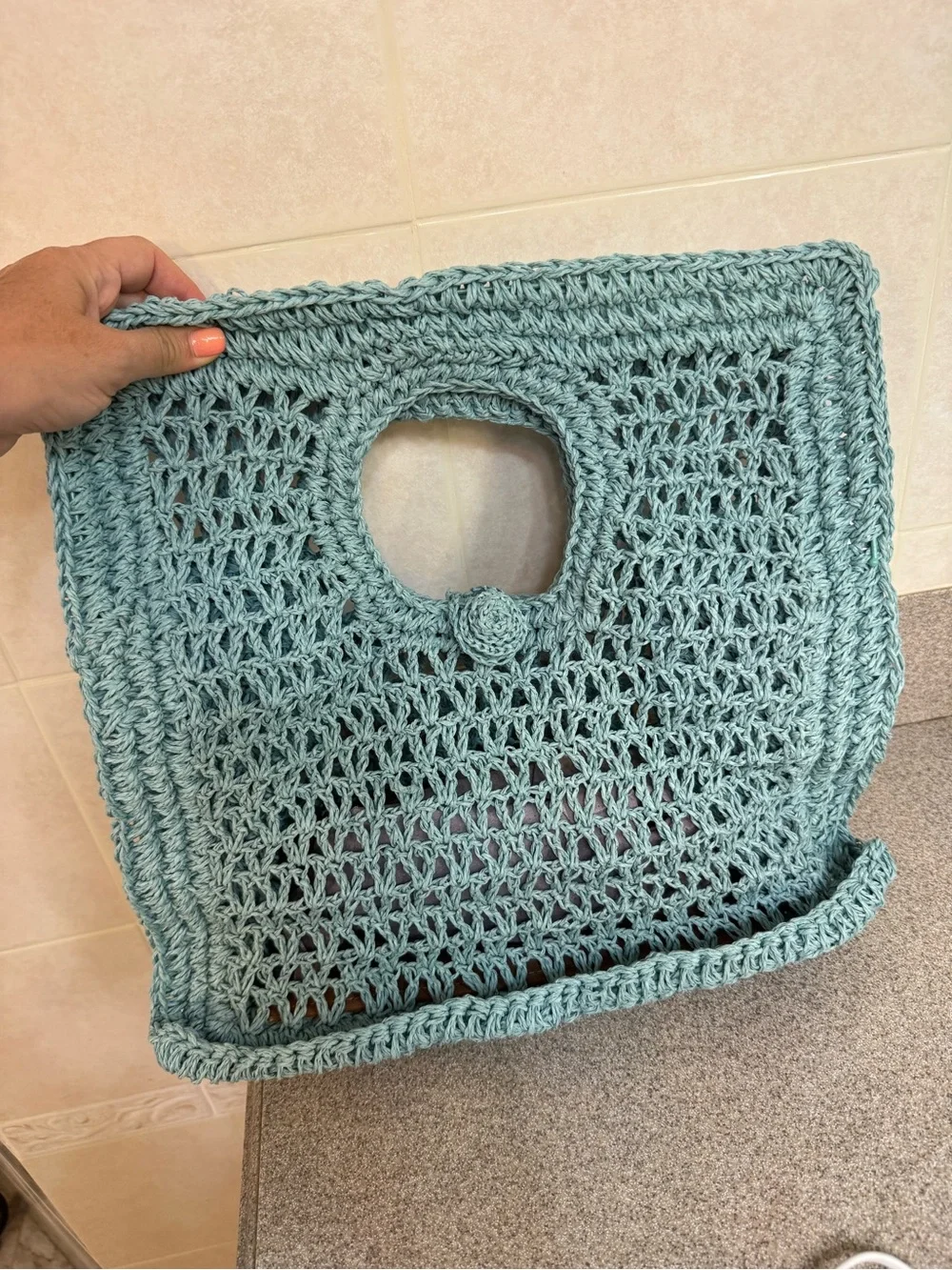 Raffia Square Tote in Light Teal